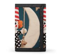 FodPand Tri-Fold Wallet with 8 Card Slots & Money Clip - Christmas Raccoon Slim Compact Wallet for Men & Women, Clown on Crescent Swing, One Size, Modern