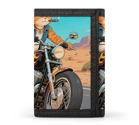 FodPand Tri-Fold Wallet with 8 Card Slots & Money Clip - Christmas Santa Claus Print Slim Compact Wallet for Men & Women, Cowboy Cat Riding a Motorcycle, One Size, Modern