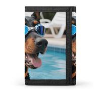 FodPand Tri-Fold Wallet with 8 Card Slots & Money Clip - Crocodile Clan Mark Slim Compact Wallet for Men & Women, Doberman in Pool, One Size, Modern