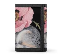 FodPand Tri-Fold Wallet with 8 Card Slots & Money Clip - Fall Pumpkin Ethic Boho Floral Slim Compact Wallet for Men & Women, Fox flower on black background, One Size, Modern