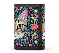 FodPand Tri-Fold Wallet with 8 Card Slots & Money Clip - Fall Pumpkin Ethic Boho Floral Slim Compact Wallet for Men & Women, Exotic Cat Pattern, One Size, Modern