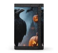 FodPand Tri-Fold Wallet with 8 Card Slots & Money Clip - Fall Pumpkin Ethic Boho Floral Slim Compact Wallet for Men & Women, Frightening Halloween Crow, One Size, Modern