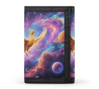 FodPand Tri-Fold Wallet with 8 Card Slots & Money Clip - Galaxy Spiral Nebula Slim Compact Wallet for Men & Women, Golden Phoenix in Nebula, One Size, Modern