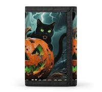 FodPand Tri-Fold Wallet with 8 Card Slots & Money Clip - Gold Exquisite Dragonfly Slim Compact Wallet for Men & Women, Halloween Black Cat Pumpkin, One Size, Modern