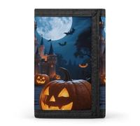 FodPand Tri-Fold Wallet with 8 Card Slots & Money Clip - Gold Exquisite Dragonfly Slim Compact Wallet for Men & Women, Halloween Night Moon Pumpkins Castle, One Size, Modern
