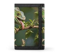 FodPand Tri-Fold Wallet with 8 Card Slots & Money Clip - Graffiti Peace Dove Slim Compact Wallet for Men & Women, Green Iguana Feeding, One Size, Modern