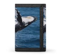 FodPand Tri-Fold Wallet with 8 Card Slots & Money Clip - Headed Langur Leaping Slim Compact Wallet for Men & Women, Humpback Whale Breach, One Size, Modern