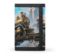 FodPand Tri-Fold Wallet with 8 Card Slots & Money Clip - Lotus Slim Compact Wallet for Men & Women, Old Engine Train, One Size, Modern