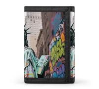 FodPand Tri-Fold Wallet with 8 Card Slots & Money Clip - Misty Forest Dawn Slim Compact Wallet for Men & Women, NY Graffiti Liberty, One Size, Modern
