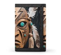 FodPand Tri-Fold Wallet with 8 Card Slots & Money Clip - Peking Opera Masks Slim Compact Wallet for Men & Women, Rain God Mask, One Size, Modern