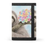 FodPand Tri-Fold Wallet with 8 Card Slots & Money Clip - Western Cowboy Frog Slim Compact Wallet for Men & Women, Watercolor Sloth, One Size, Modern