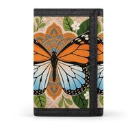 FodPand Tri-Fold Wallet with 8 Card Slots & Photo Window, Compact 3.3x5in Thin Wallet for Men & Women, Boho Mandala Butterfly Purse for Travel & Work