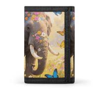 FodPand Tri-Fold Wallet with 8 Card Slots & Photo Window, Compact 3.3x5in Thin Wallet for Men & Women, Butterfly Elephant Purse for Travel & Work