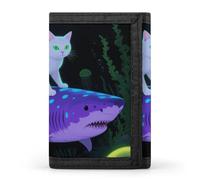 FodPand Tri-Fold Wallet with 8 Card Slots & Photo Window, Compact 3.3x5in Thin Wallet for Men & Women, Cat And Shark Purse for Travel & Work