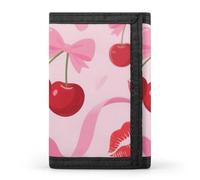 FodPand Tri-Fold Wallet with 8 Card Slots & Photo Window, Compact 3.3x5in Thin Wallet for Men & Women, Cherry Pink Bow With Red Lips Purse for Travel & Work