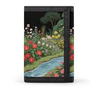 FodPand Tri-Fold Wallet with 8 Card Slots & Photo Window, Compact 3.3x5in Thin Wallet for Men & Women, Colorful Flower Garden Purse for Travel & Work