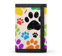 FodPand Tri-Fold Wallet with 8 Card Slots & Photo Window, Compact 3.3x5in Thin Wallet for Men & Women, Colorful Doodle Paw Purse for Travel & Work