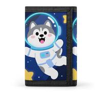FodPand Tri-Fold Wallet with 8 Card Slots & Photo Window, Compact 3.3x5in Thin Wallet for Men & Women, Cute Husky Astronauts on Space Purse for Travel & Work