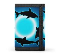 FodPand Tri-Fold Wallet with 8 Card Slots & Photo Window, Compact 3.3x5in Thin Wallet for Men & Women, Form Circle Floating Sharks Purse for Travel & Work