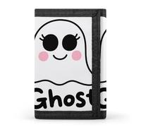 FodPand Tri-Fold Wallet with 8 Card Slots & Photo Window, Compact 3.3x5in Thin Wallet for Men & Women, Funny White Big Eyes Ghost with Spider Purse for Travel & Work