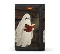 FodPand Tri-Fold Wallet with 8 Card Slots & Photo Window, Compact 3.3x5in Thin Wallet for Men & Women, Halloween Spooky Ghost Reading Books Purse for Travel & Work