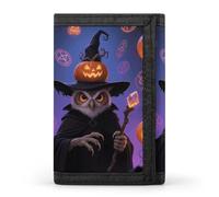 FodPand Tri-Fold Wallet with 8 Card Slots & Photo Window, Compact 3.3x5in Thin Wallet for Men & Women, Halloween Owl Pumpkin Purse for Travel & Work