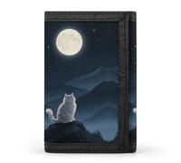 FodPand Tri-Fold Wallet with 8 Card Slots & Photo Window, Compact 3.3x5in Thin Wallet for Men & Women, Lonely Cat Moon Purse for Travel & Work