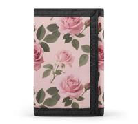 FodPand Tri-Fold Wallet with 8 Card Slots & Photo Window, Compact 3.3x5in Thin Wallet for Men & Women, Pink Rose Flowers Purse for Travel & Work