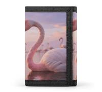 FodPand Tri-Fold Wallet with 8 Card Slots & Photo Window, Compact 3.3x5in Thin Wallet for Men & Women, Pretty Sunset Pink Flamingo Purse for Travel & Work