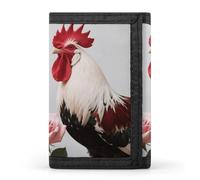 FodPand Tri-Fold Wallet with 8 Card Slots & Photo Window, Compact 3.3x5in Thin Wallet for Men & Women, Rooster Red White Pink Rose Purse for Travel & Work