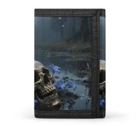 FodPand Tri-Fold Wallet with 8 Card Slots & Photo Window, Compact 3.3x5in Thin Wallet for Men & Women, Skull Floral Purse for Travel & Work