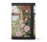 FodPand Tri-Fold Wallet with 8 Card Slots & Photo Window, Compact 3.3x5in Thin Wallet for Men & Women, Vintage Arch Window Nature Garden Purse for Travel & Work