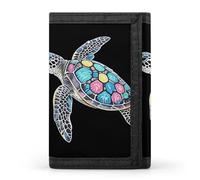 FodPand Tri-Fold Wallet with 8 Card Slots & Photo Window, Compact 3.3x5in Thin Wallet for Men & Women, Watercolor Sea Turtle Purse for Travel & Work