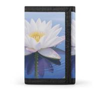 FodPand Tri-Fold Wallet with 8 Card Slots & Photo Window, Compact 3.3x5in Thin Wallet for Men & Women, White Lotus Flower Purse for Travel & Work