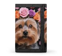 FodPand Tri-Fold Wallet with 8 Card Slots & Photo Window, Compact 3.3x5in Thin Wallet for Men & Women, Yorkie Floral Purse for Travel & Work