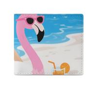 FodPand Tropical Flamingo Cartoon Bifold Wallet for Men Women, 4.3"x3.7" Compact Leather Wallet with ID Window & Coin Pocket, Slim Minimalist Card Holder for Daily Carry & Travel