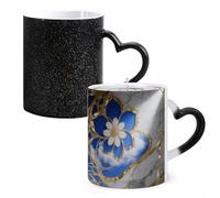 FodPand Turquoise Blue Gold Marble Color Changing Mugs Heat Sensitive Ceramic Coffee Mugs Funny Temperature Changing Mug Novelty Magic Cup Gift for Coffee Lover 11 Oz