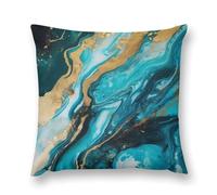 FodPand Turquoise Blue Gold Marble Throw Pillow Covers 12 "x12 Decorative Plush Pillowcase with Hidden Zipper Double-Sided Boho Farmhouse Cushion Case for Sofa Bed Chair, Holiday Decor, Home Gift