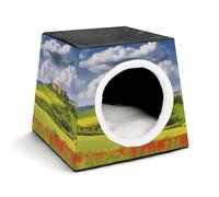 FODPAND Tuscany Spring Cat Bed Cave for Small Dog Cat House 3-in-1 Foldable Cats Beds with Removable Washable Cushioned Pillow Covered Cave Pet Tents with Non-Slip Bottom