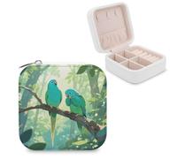 FodPand Two Parakeets Mini Jewelry Travel Case Small Portable Jewelry Organizer Box Display Storage Box for Rings Earrings Necklaces Gifts for Women, Wedding, Birthday,New Year,Christmas