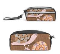 FodPand Two Snails Pencil Pouch Mini Makeup Bag with Handle - 7.8x3.9x2.1 Inches Durable Waterproof PU Leather, Large Capacity Portable Pencil Case for Office, Travel