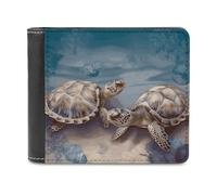 FodPand Two Turtles And Shells Wallet for Men Women, PU Leather Slim Card Holder with 8 Card Slots, Minimalist Bifold Wallet Front Pocket Wallets Stylish Purse for Travel Gift