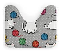 FodPand U-Shaped Bath Mat Cat & Yarn Washable U Shaped Toilet Rug Absorption Bath Rugs Soft Thick Bathroom Mat Non-Slip Toilet Mats for Bathroom 40 * 50cm