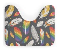 FodPand U-Shaped Bath Mat Gray Rainbow Feather Washable U Shaped Toilet Rug Absorption Bath Rugs Soft Thick Bathroom Mat Non-Slip Toilet Mats for Bathroom 40 * 50cm