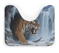 FodPand U-Shaped Bath Mat Saber-Tooth Tiger at Cave Washable U Shaped Toilet Rug Absorption Bath Rugs Soft Thick Bathroom Mat Non-Slip Toilet Mats for Bathroom 40 * 50cm