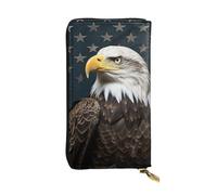 FodPand Ultra Slim PU Leather Wallet for Women Men, Zipper Credit Card Holder Long Purse Clutch black and red marble Handbag, American Bald Eagle, One Size, Classic