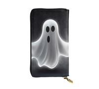 FodPand Ultra Slim PU Leather Wallet for Women Men, Zipper Credit Card Holder Long Purse Clutch Blue Owl Handbag, Black And Halloween Ghost, One Size, Classic