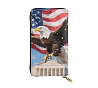 FodPand Ultra Slim PU Leather Wallet for Women Men, Zipper Credit Card Holder Long Purse Clutch Branches Wood Handbag, American Eagle Patriotic Usa, One Size, Classic