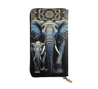 FodPand Ultra Slim PU Leather Wallet for Women Men, Zipper Credit Card Holder Long Purse Clutch Fleur-de-Lis and Coat Arms Knight Handbag, Two Elephants, One Size, Classic