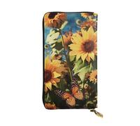 FodPand Ultra Slim PU Leather Wallet for Women Men, Zipper Credit Card Holder Long Purse Clutch Fleur-de-Lis and Coat Arms Knight Handbag, Sunflowers And Butterflies, One Size, Classic